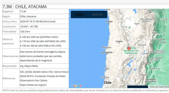 FUERTE SISMO EN CHILE SE SIENTE EN TARIJA